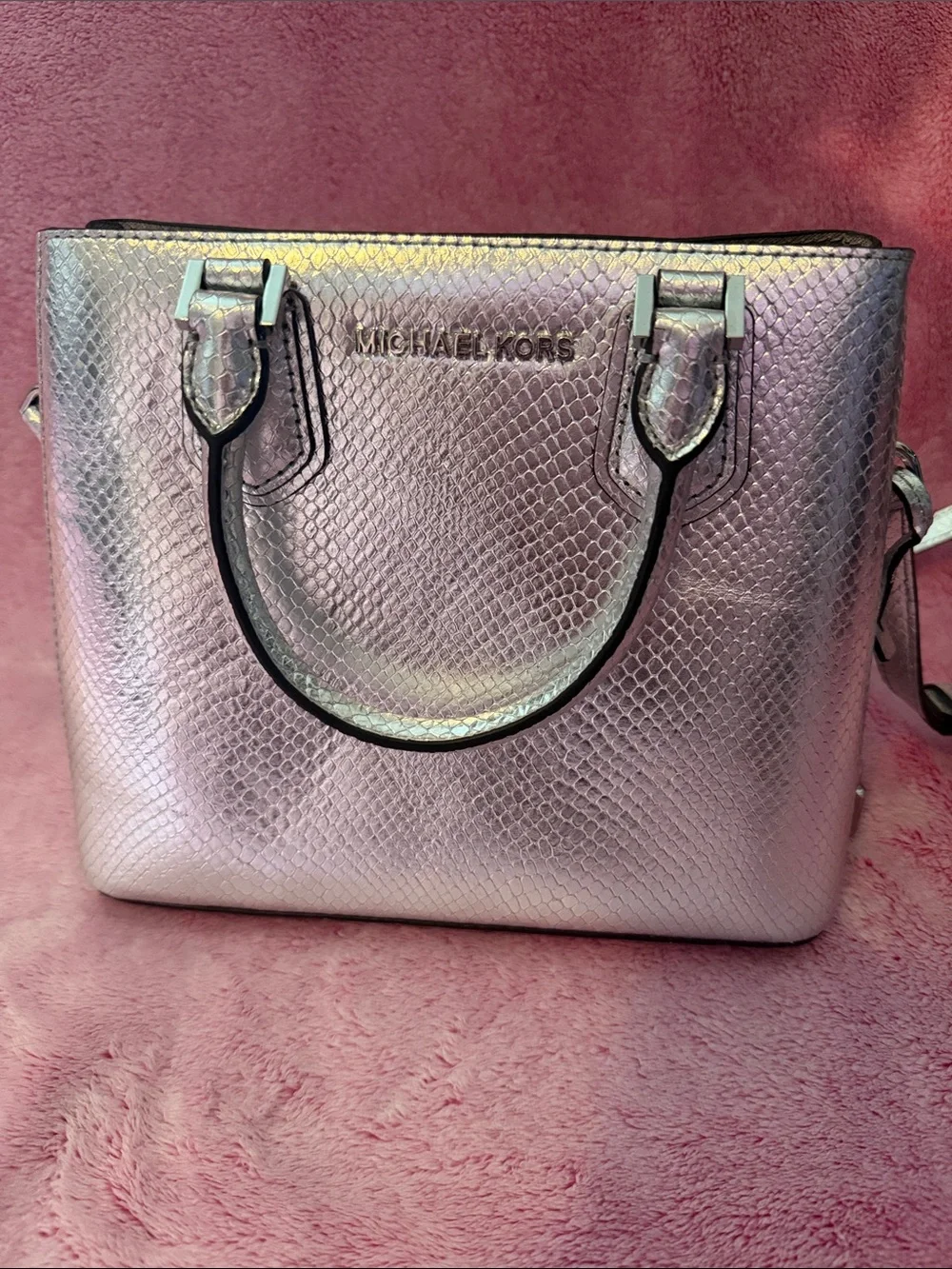 Michael Kors Iridescent Snake-Embossed small Satchel